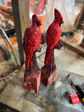 Cardinal Bird Chainsaw Carving out of cedar
