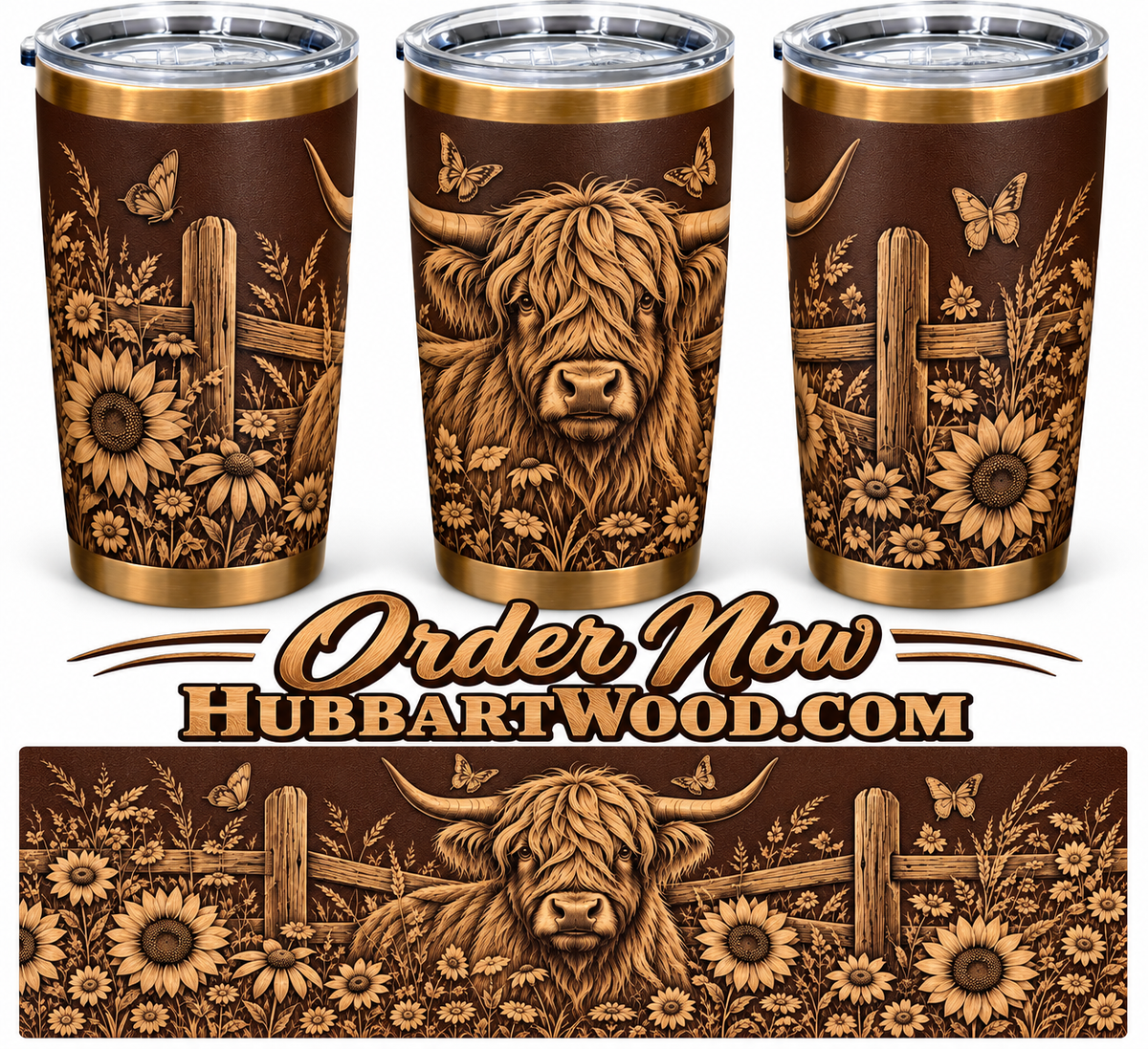 Highland Cow & Sunflower Engraved Tumbler – Rustic Farmhouse Collection