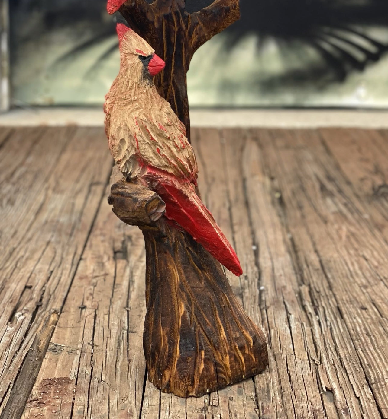 Cardinal Bird Chainsaw Carving out of cedar