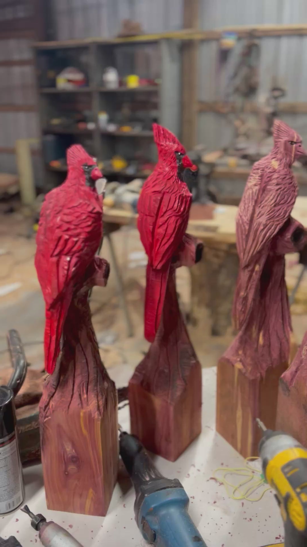 Cardinal Bird Chainsaw Carving out of cedar