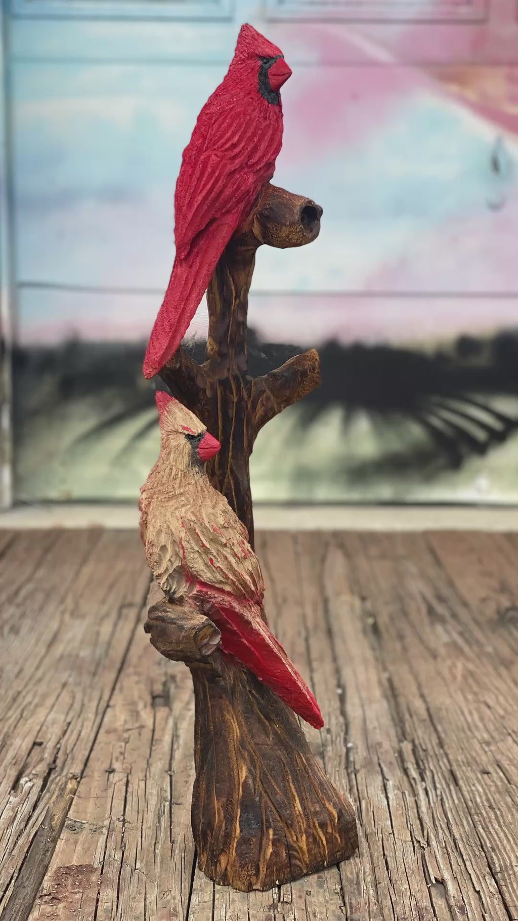 Cardinal Bird Chainsaw Carving out of cedar