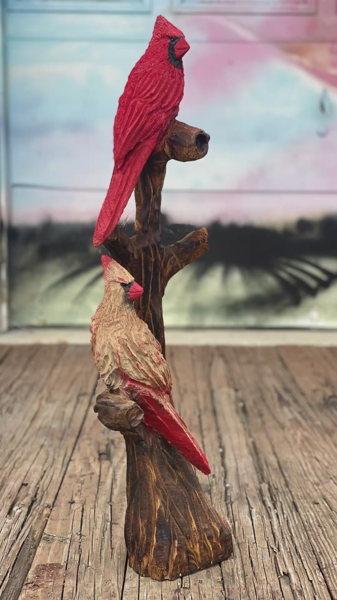 Cardinal Bird Chainsaw Carving out of cedar