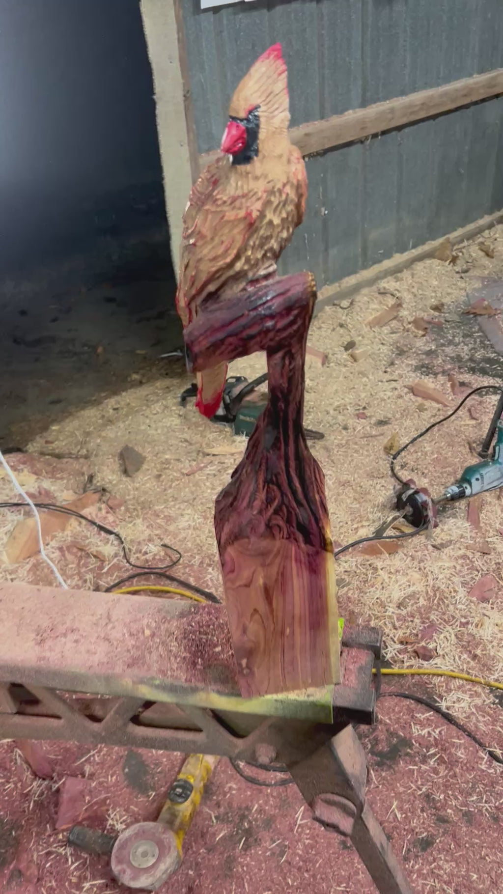 Pair of Cardinal Bird Chainsaw Carving out of cedar