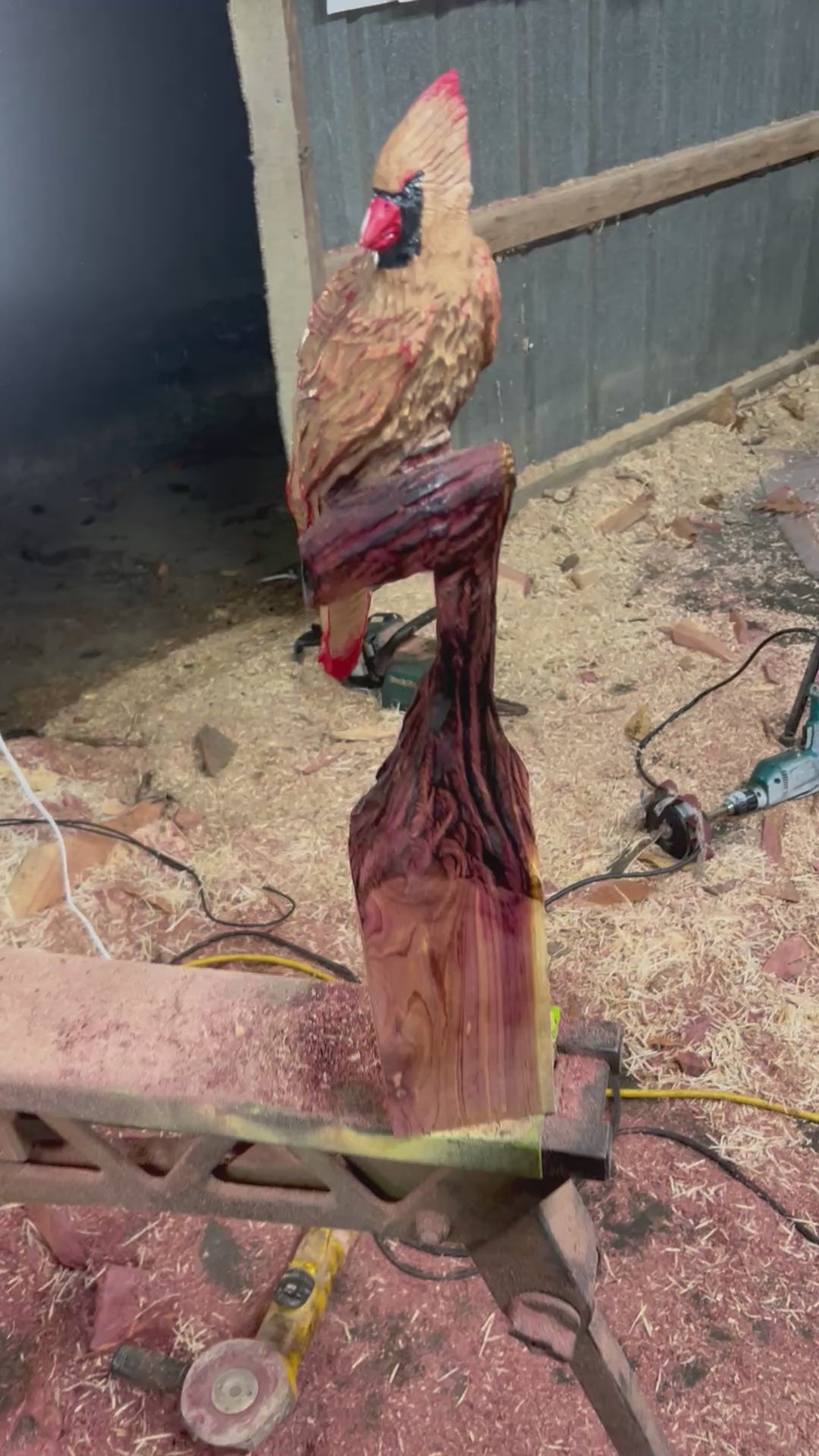 Pair of Cardinal Bird Chainsaw Carving out of cedar